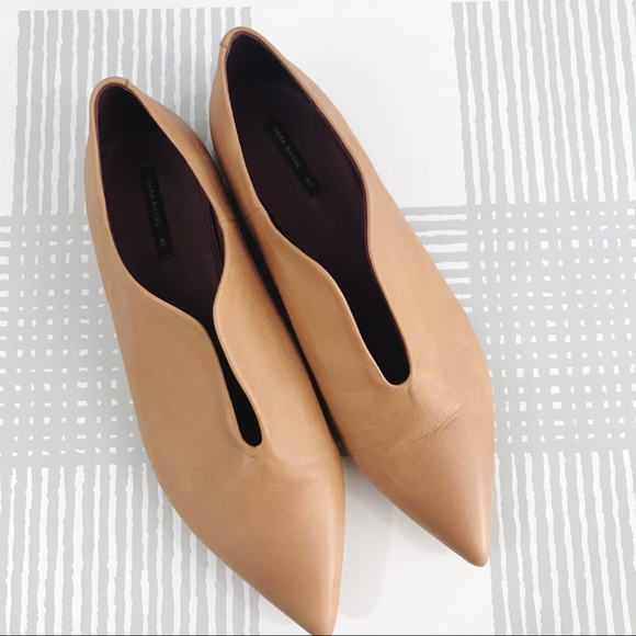 Zara Shoes - Zara Basic Leather Pointed Toe Split Top Flats